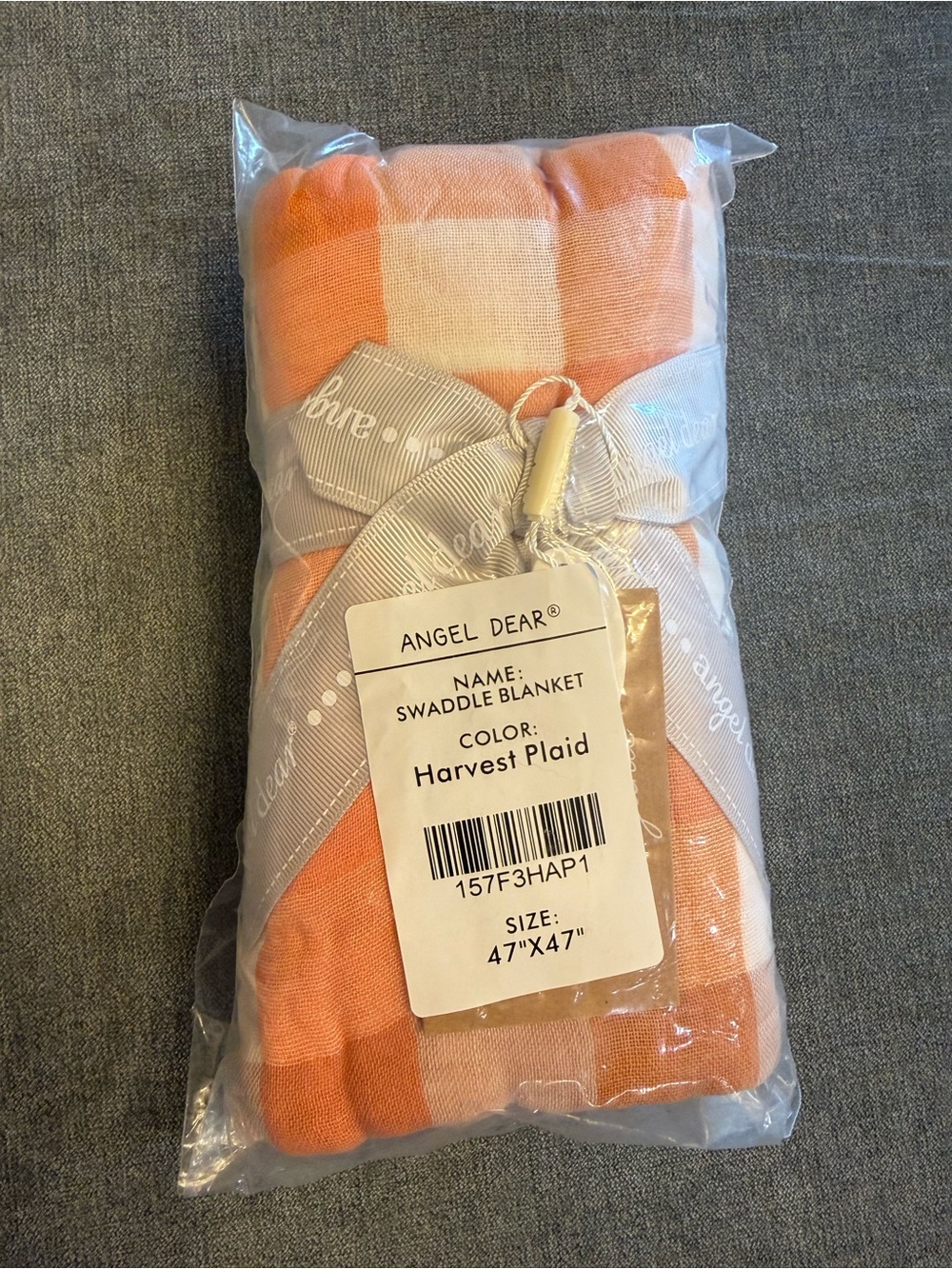 Angel Dear Peach & Cream Plaid Baby Swaddle